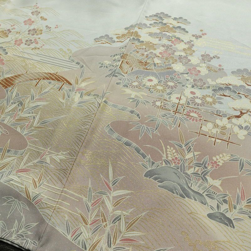 訪問着 縮緬 正絹 古典柄 袷仕立て 身丈158.5cm 裄丈65cm リサイクル着物 着物 箔 金彩 入学式 卒業式 七五三 お宮参り フォーマル 上品 青・紺_画像13