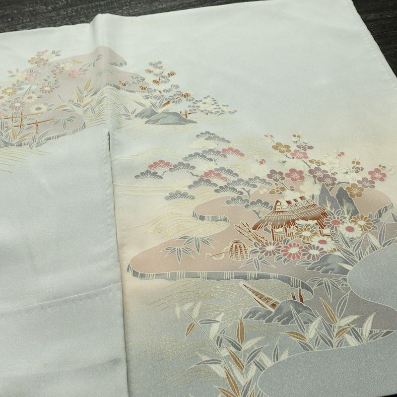 訪問着 縮緬 正絹 古典柄 袷仕立て 身丈158.5cm 裄丈65cm リサイクル着物 着物 箔 金彩 入学式 卒業式 七五三 お宮参り フォーマル 上品 青・紺_画像14