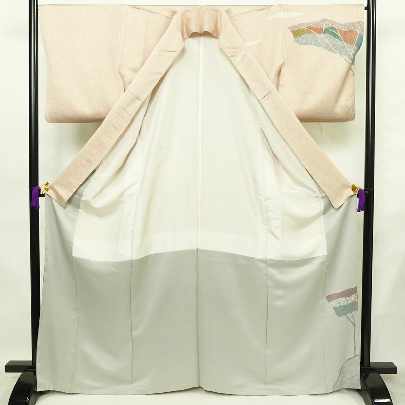 訪問着 正絹 幾何学柄・抽象柄 袷仕立て 身丈167cm 裄丈66.5cm リサイクル着物 着物 フォーマル ベージュ_画像3