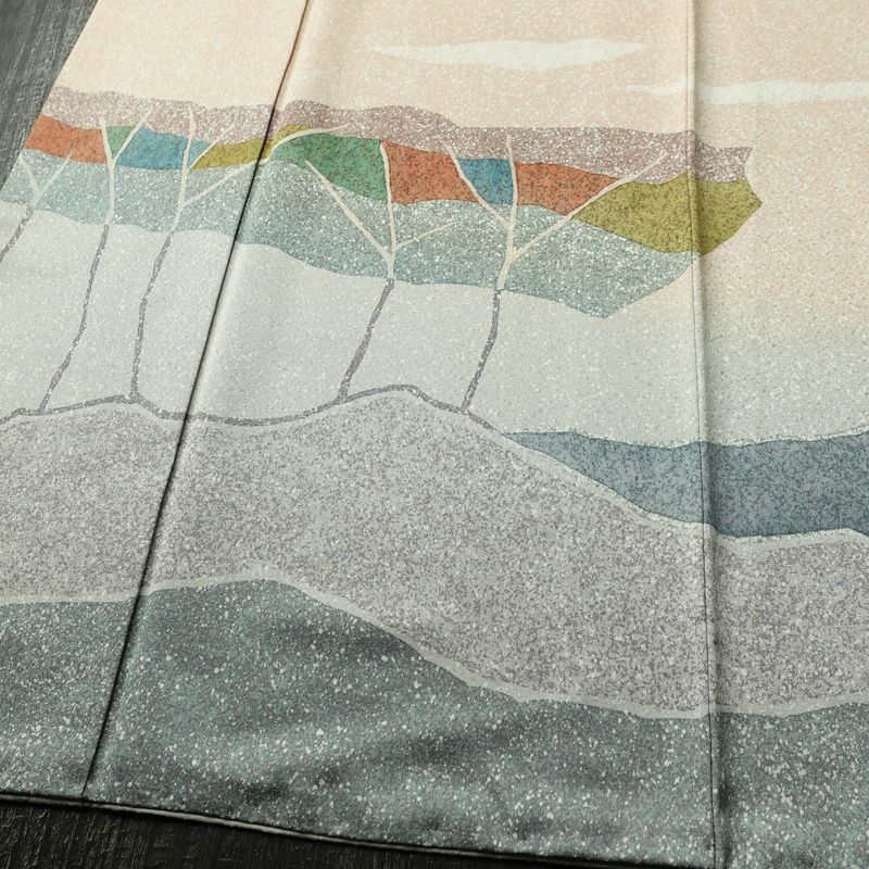 訪問着 正絹 幾何学柄・抽象柄 袷仕立て 身丈167cm 裄丈66.5cm リサイクル着物 着物 フォーマル ベージュ_画像4