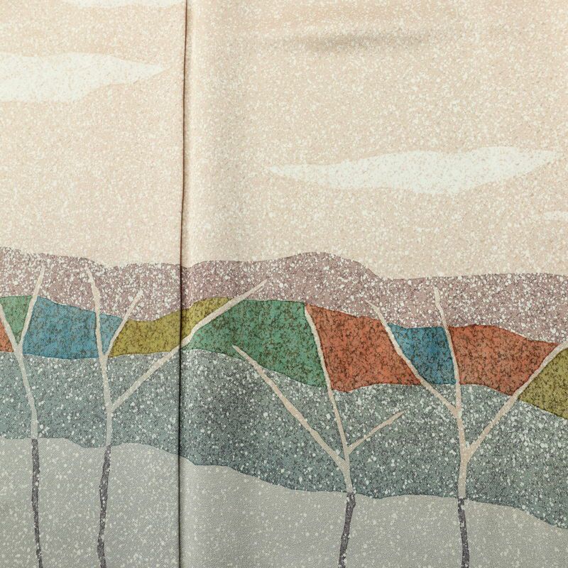 訪問着 正絹 幾何学柄・抽象柄 袷仕立て 身丈167cm 裄丈66.5cm リサイクル着物 着物 フォーマル ベージュ_画像6