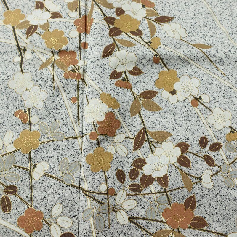 訪問着 正絹 木の葉・植物柄 袷仕立て 身丈157cm 裄丈62.5cm リサイクル着物 着物 箔 金彩 入学式 卒業式 七五三 お宮参り フォーマル グレー_画像6