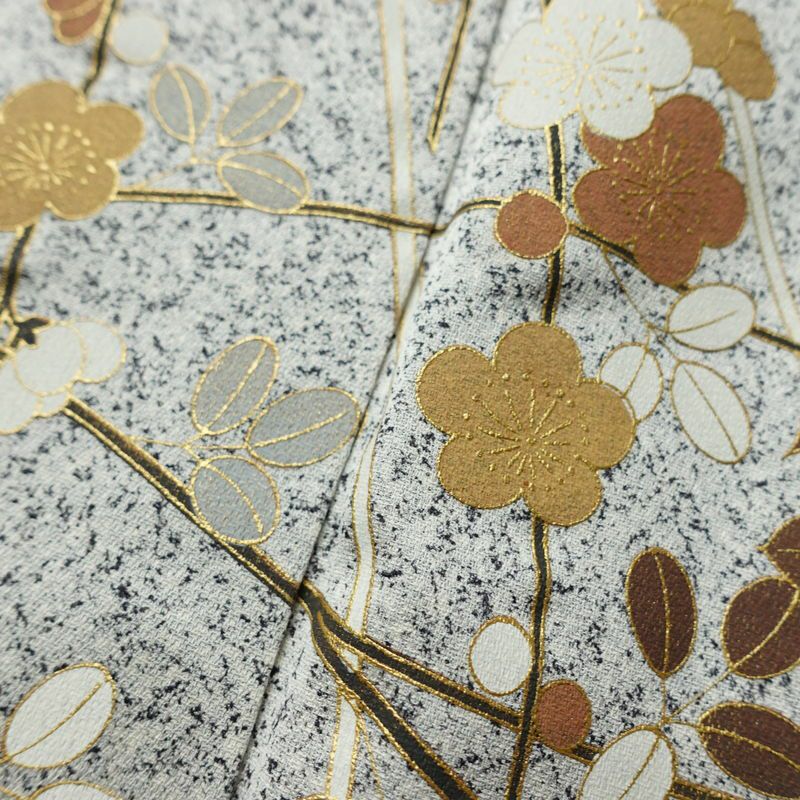 訪問着 正絹 木の葉・植物柄 袷仕立て 身丈157cm 裄丈62.5cm リサイクル着物 着物 箔 金彩 入学式 卒業式 七五三 お宮参り フォーマル グレー_画像7