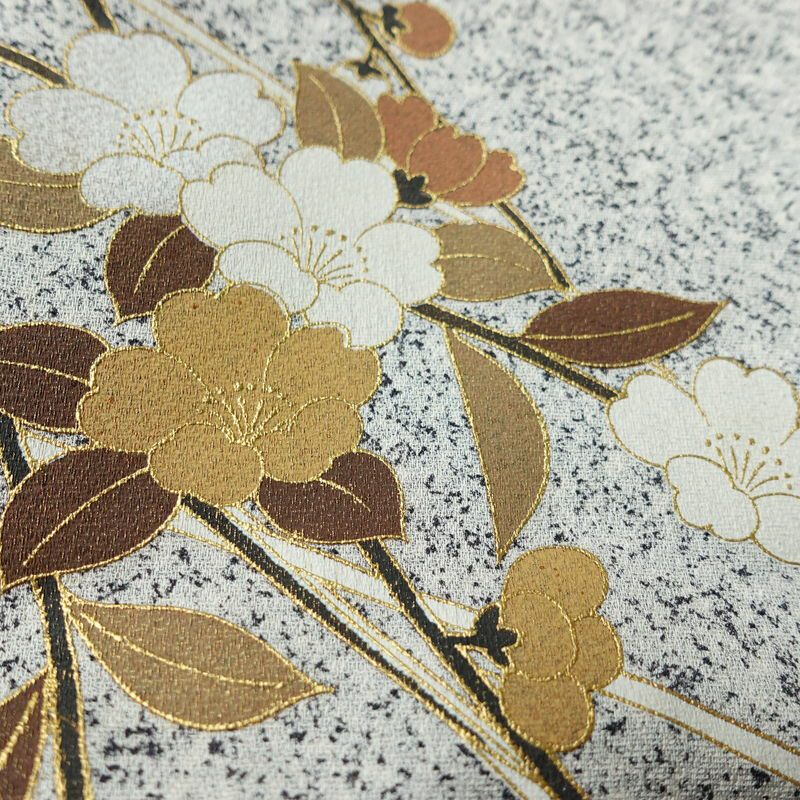 訪問着 正絹 木の葉・植物柄 袷仕立て 身丈157cm 裄丈62.5cm リサイクル着物 着物 箔 金彩 入学式 卒業式 七五三 お宮参り フォーマル グレー_画像8