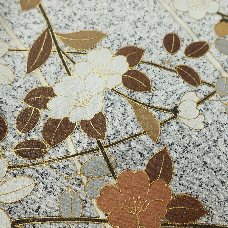 訪問着 正絹 木の葉・植物柄 袷仕立て 身丈157cm 裄丈62.5cm リサイクル着物 着物 箔 金彩 入学式 卒業式 七五三 お宮参り フォーマル グレー_画像9