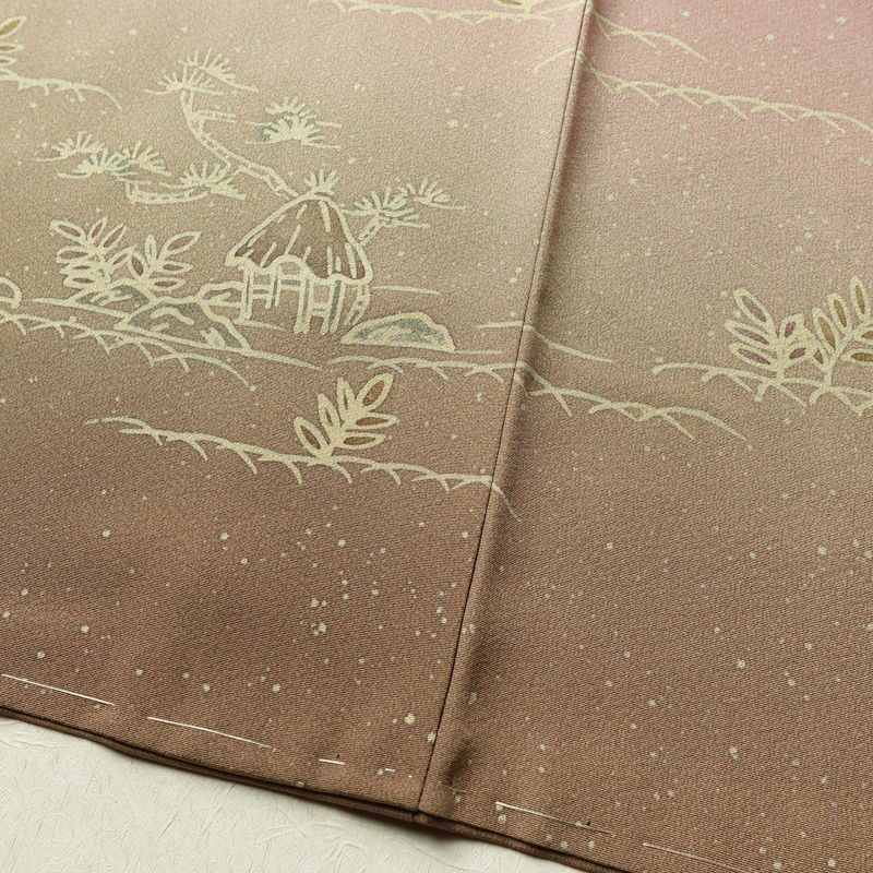 訪問着 美品 しつけ糸付き 縮緬 正絹 風景柄 袷仕立て 身丈166.5cm 裄丈68.5cm リサイクル着物 着物 入学式 卒業式 七五三 お宮参り フォーマル ピンク_画像12