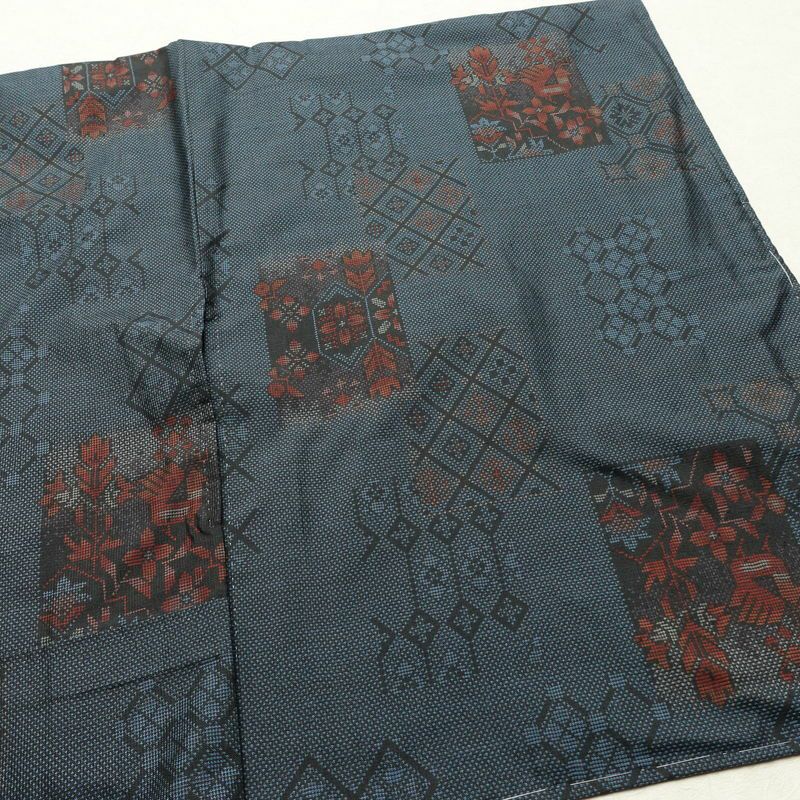 大島紬 証紙あり 正絹 幾何学柄・抽象柄 袷仕立て 身丈161.5cm 裄丈61.5cm リサイクル着物 一部しつけ糸付き 着物 青・紺_画像12