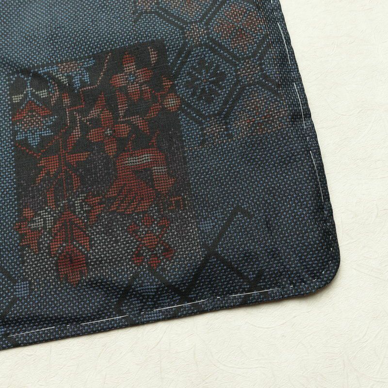 大島紬 証紙あり 正絹 幾何学柄・抽象柄 袷仕立て 身丈161.5cm 裄丈61.5cm リサイクル着物 一部しつけ糸付き 着物 青・紺_画像14