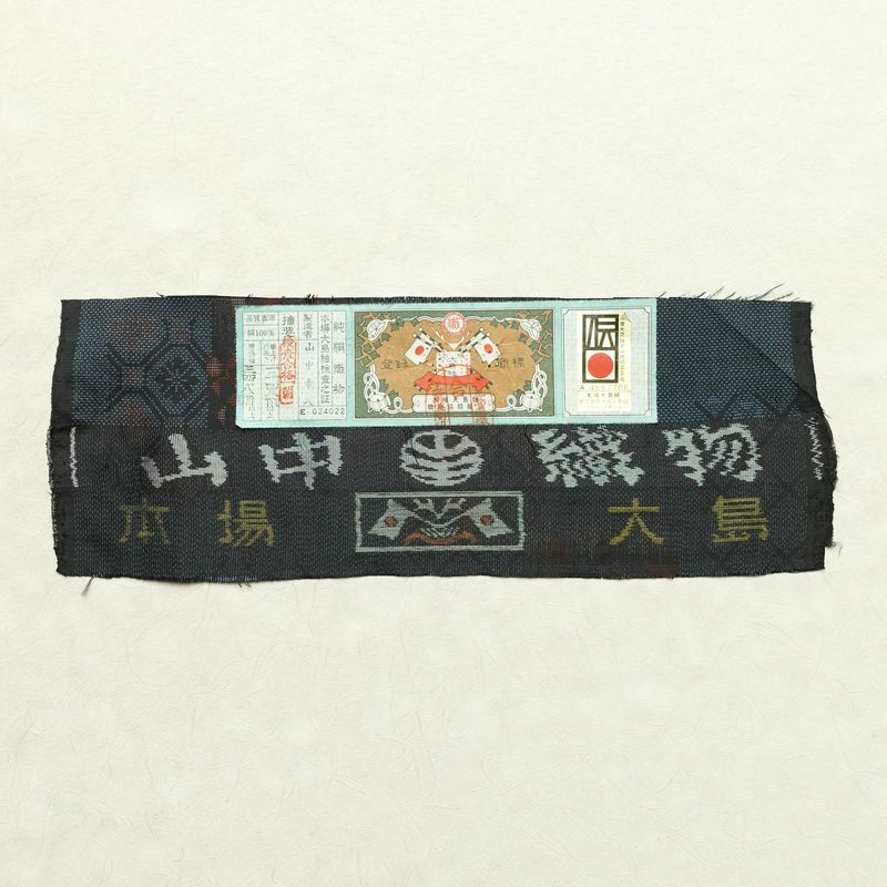 大島紬 証紙あり 正絹 幾何学柄・抽象柄 袷仕立て 身丈161.5cm 裄丈61.5cm リサイクル着物 一部しつけ糸付き 着物 青・紺_画像21