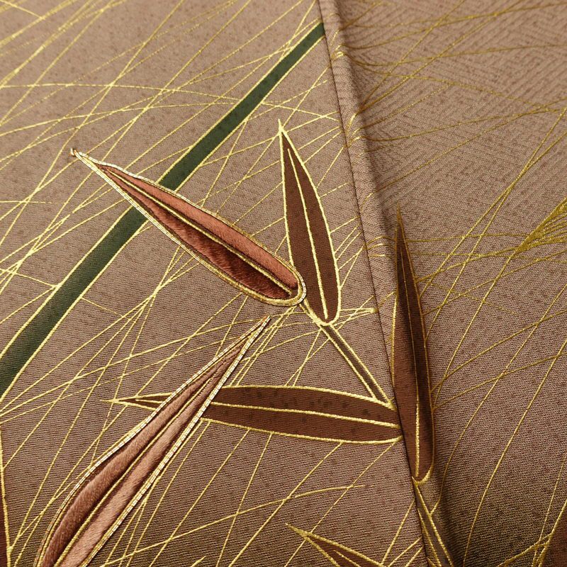 訪問着 良品 しつけ糸付き 正絹 木の葉・植物柄 袷仕立て 身丈162.5cm 裄丈65cm リサイクル着物 着物 刺繍 金彩 入学式 卒業式 七五三 お宮参り フォーマル 黄・黄土色_画像12