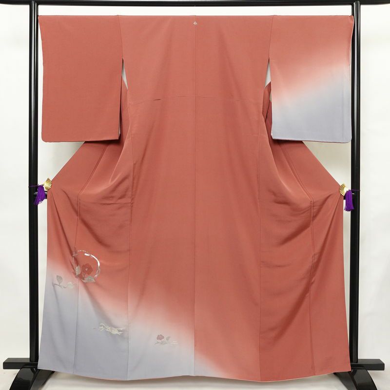 付け下げ 縮緬 一つ紋付き 正絹 花柄 袷仕立て 身丈161.5cm 裄丈68cm リサイクル着物 着物 刺繍 入学式 七五三 お宮参り フォーマル シンプル 上品 ピンク_画像1