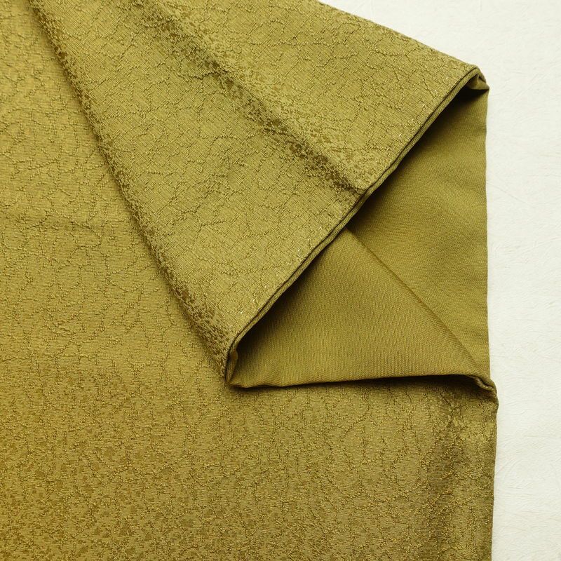 色無地 一つ紋付き 正絹 幾何学柄・抽象柄 袷仕立て 身丈158cm 裄丈65.5cm リサイクル着物 着物 ぼかし お茶会 フォーマル 黄・黄土色_画像14