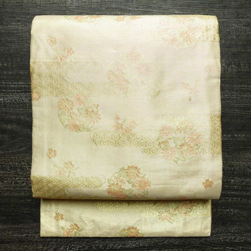 名古屋帯 全通柄 正絹 古典柄 名古屋仕立て なごや帯 リサイクル帯 帯 箔 金・銀_画像1