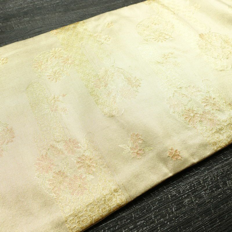 名古屋帯 全通柄 正絹 古典柄 名古屋仕立て なごや帯 リサイクル帯 帯 箔 金・銀_画像11