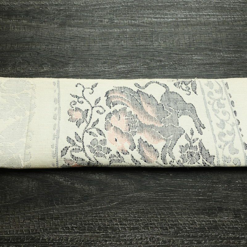 名古屋帯 六通柄 良品 正絹 幾何学柄・抽象柄 松葉仕立て なごや帯 リサイクル帯 帯 紬地 白_画像14