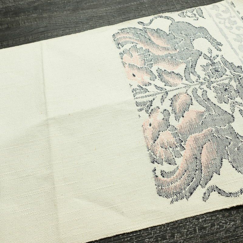 名古屋帯 六通柄 良品 正絹 幾何学柄・抽象柄 松葉仕立て なごや帯 リサイクル帯 帯 紬地 白_画像15