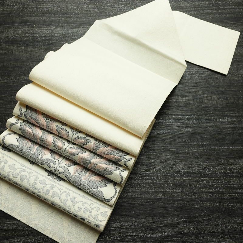 名古屋帯 六通柄 良品 正絹 幾何学柄・抽象柄 松葉仕立て なごや帯 リサイクル帯 帯 紬地 白_画像18