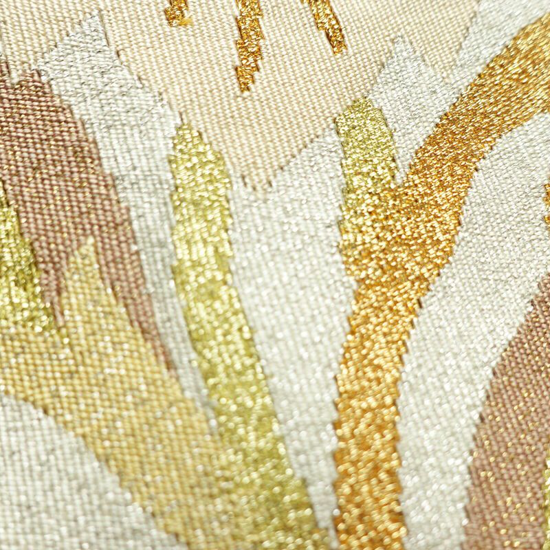 名古屋帯 太鼓柄 正絹 木の葉・植物柄 松葉仕立て なごや帯 リサイクル帯 帯 金・銀_画像7