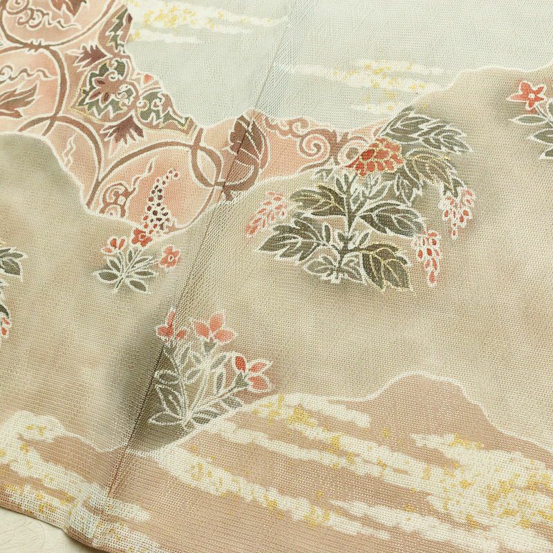 盛夏 訪問着 良品 夏用 三つ紋付き 正絹 古典柄 単衣仕立て 身丈155cm 裄丈63cm リサイクル着物 着物 箔 フォーマル 緑・うぐいす色_画像11