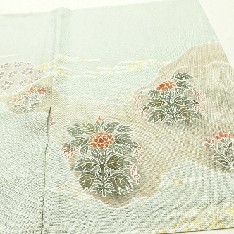 盛夏 訪問着 良品 夏用 三つ紋付き 正絹 古典柄 単衣仕立て 身丈155cm 裄丈63cm リサイクル着物 着物 箔 フォーマル 緑・うぐいす色_画像13