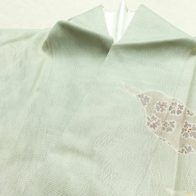 盛夏 訪問着 良品 夏用 三つ紋付き 正絹 古典柄 単衣仕立て 身丈155cm 裄丈63cm リサイクル着物 着物 箔 フォーマル 緑・うぐいす色_画像16