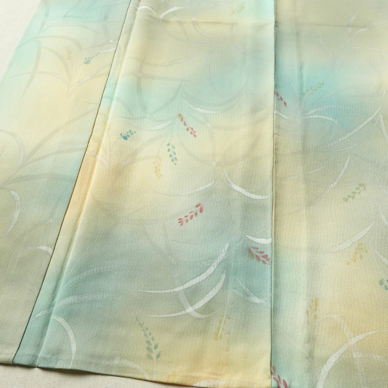 単衣 小紋 一つ紋付き 正絹 木の葉・植物柄 単衣仕立て 身丈153cm 裄丈62cm リサイクル着物 着物 多色使い_画像4