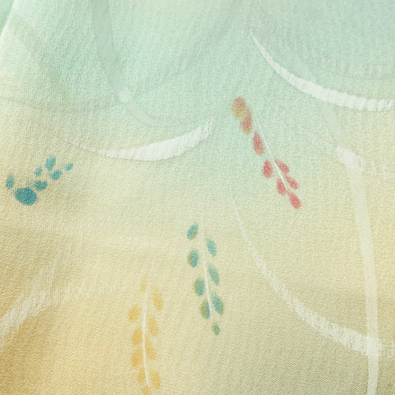 単衣 小紋 一つ紋付き 正絹 木の葉・植物柄 単衣仕立て 身丈153cm 裄丈62cm リサイクル着物 着物 多色使い_画像7