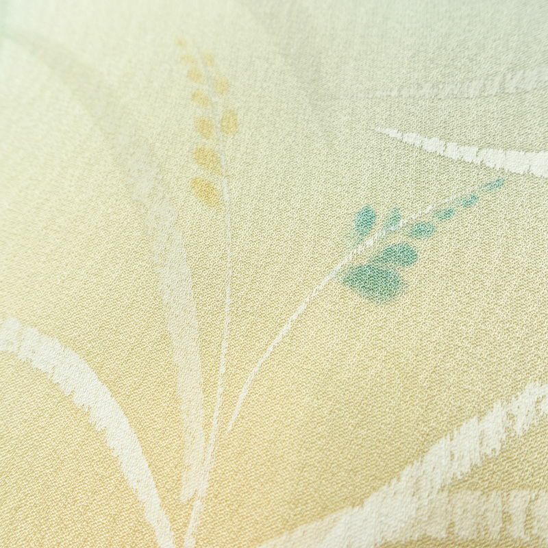 単衣 小紋 一つ紋付き 正絹 木の葉・植物柄 単衣仕立て 身丈153cm 裄丈62cm リサイクル着物 着物 多色使い_画像8