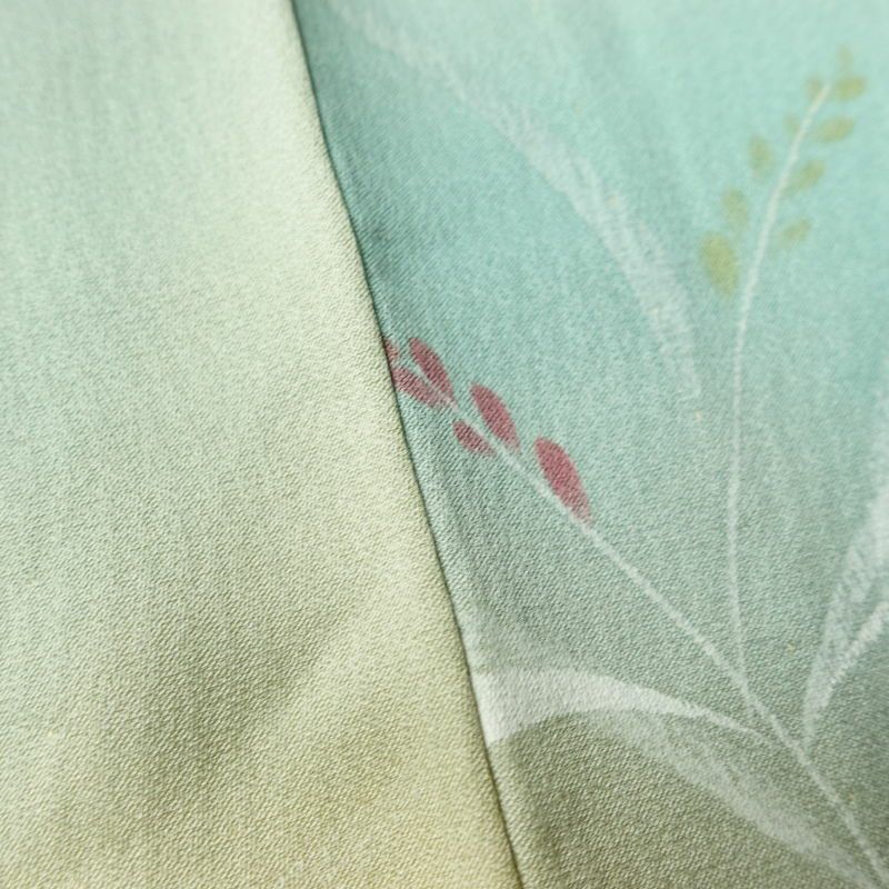 単衣 小紋 一つ紋付き 正絹 木の葉・植物柄 単衣仕立て 身丈153cm 裄丈62cm リサイクル着物 着物 多色使い_画像11