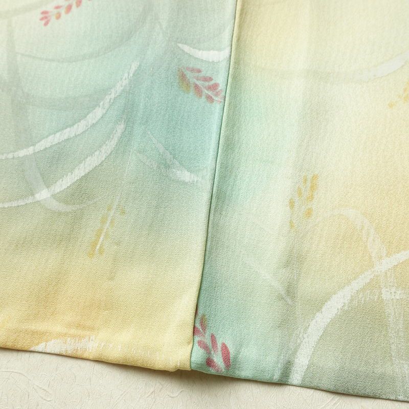 単衣 小紋 一つ紋付き 正絹 木の葉・植物柄 単衣仕立て 身丈153cm 裄丈62cm リサイクル着物 着物 多色使い_画像12