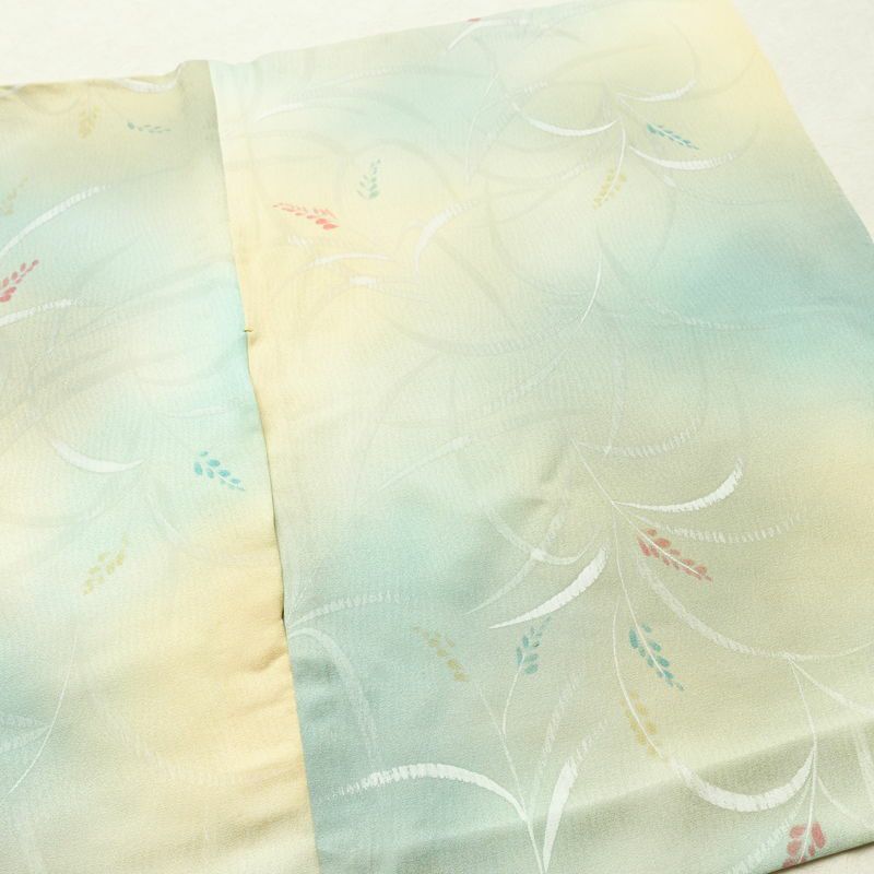 単衣 小紋 一つ紋付き 正絹 木の葉・植物柄 単衣仕立て 身丈153cm 裄丈62cm リサイクル着物 着物 多色使い_画像16