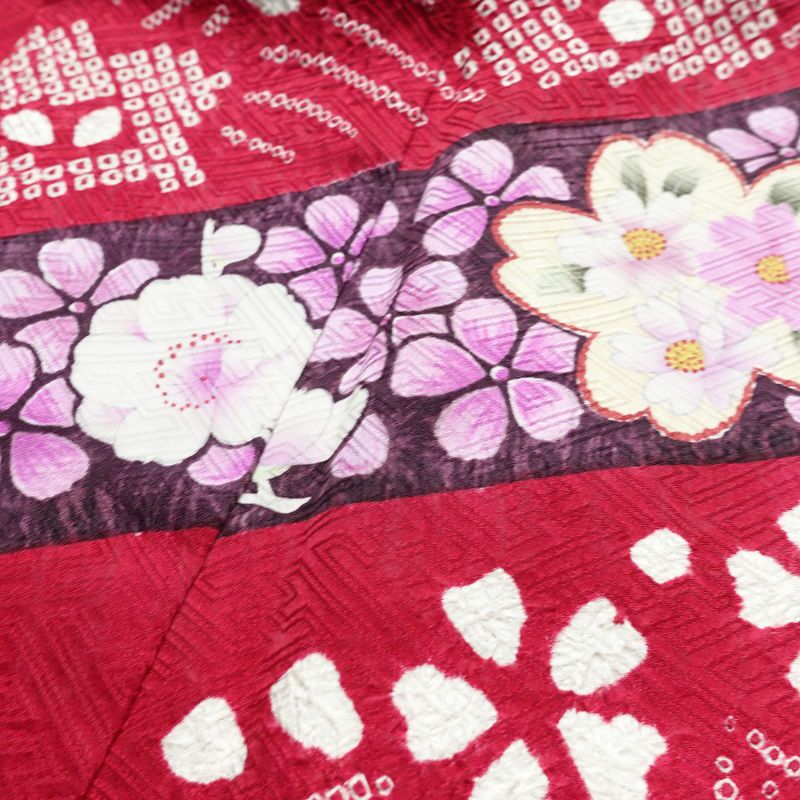 振袖 良品 絞り 正絹 花柄 袷仕立て 身丈165.5cm 裄丈68.5cm リサイクル着物 着物 成人式 二十歳 二十歳の集い パーティー フォーマル 華やか 桜 ピンク_画像18