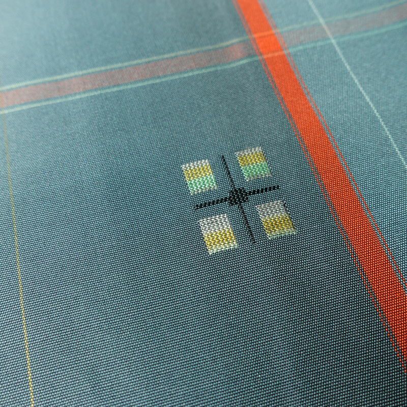 紬 アンサンブル 良品 しつけ糸付き セット品 正絹 チェック・格子柄 袷仕立て 身丈165cm 裄丈66cm リサイクル着物 着物 青・紺_画像8