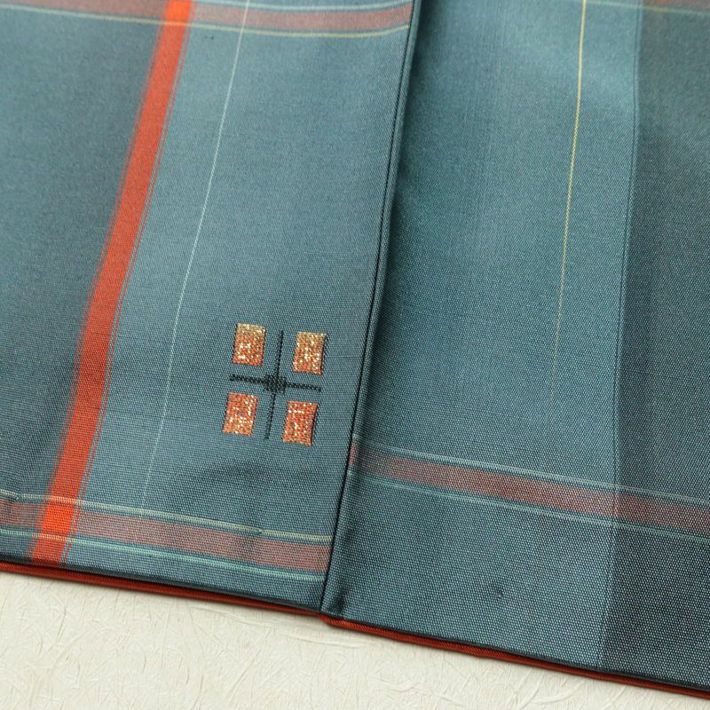 紬 アンサンブル 良品 しつけ糸付き セット品 正絹 チェック・格子柄 袷仕立て 身丈165cm 裄丈66cm リサイクル着物 着物 青・紺_画像10