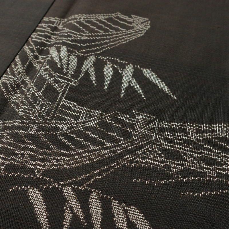 紬 しつけ糸付き 正絹 風景柄 袷仕立て 身丈154.5cm 裄丈62cm リサイクル着物 着物 モダン 茶_画像8