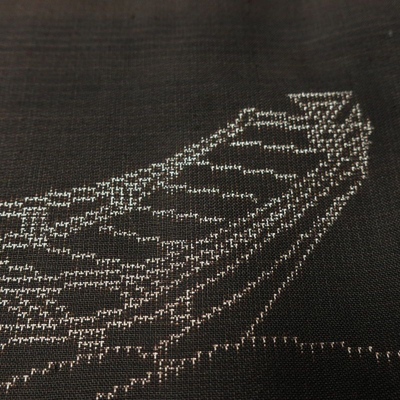 紬 しつけ糸付き 正絹 風景柄 袷仕立て 身丈154.5cm 裄丈62cm リサイクル着物 着物 モダン 茶_画像9