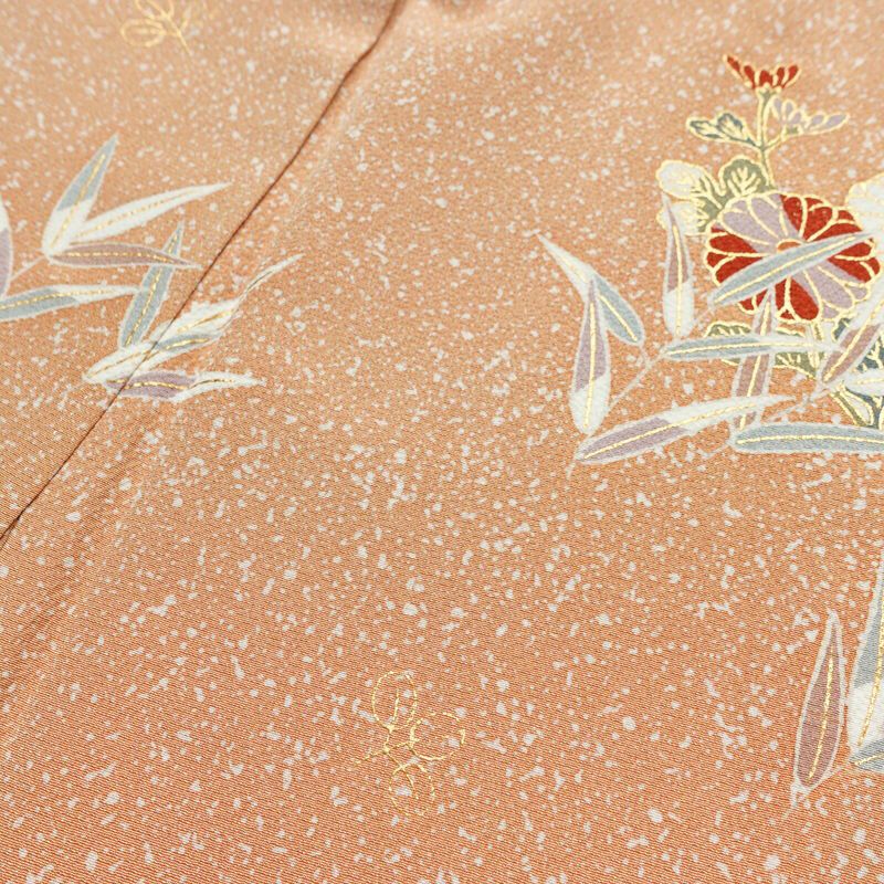 訪問着 良品 縮緬 一つ紋付き 正絹 古典柄 袷仕立て 身丈159cm 裄丈64cm リサイクル着物 着物 箔 金彩 入学式 卒業式 七五三 お宮参り フォーマル 菊 萩 茶_画像19