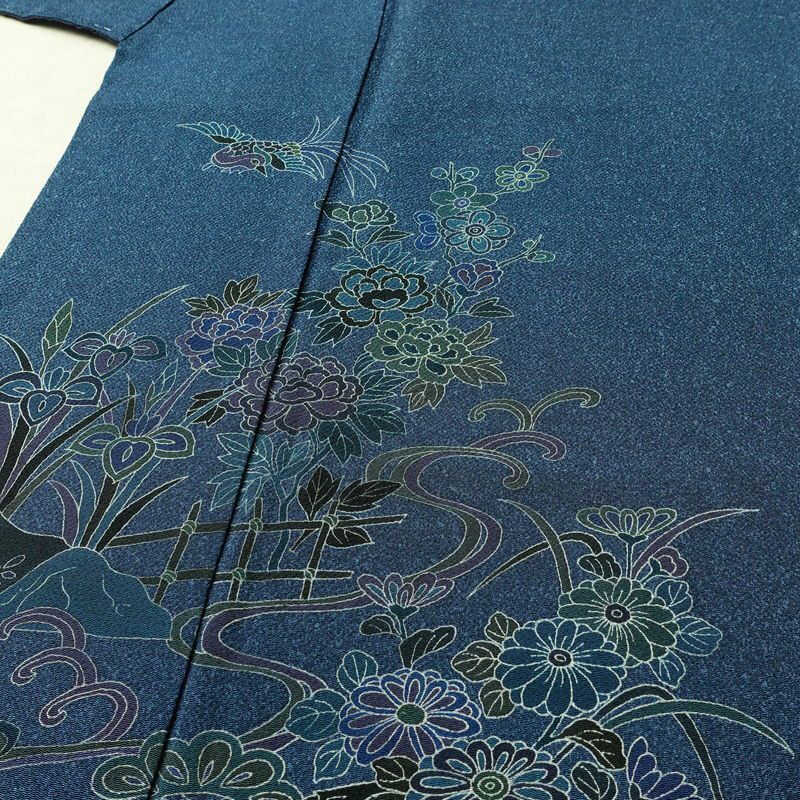 付け下げ 縮緬 一つ紋付き 正絹 古典柄 袷仕立て 身丈159cm 裄丈66cm リサイクル着物 着物 卒業式 パーティー フォーマル 青・紺_画像5