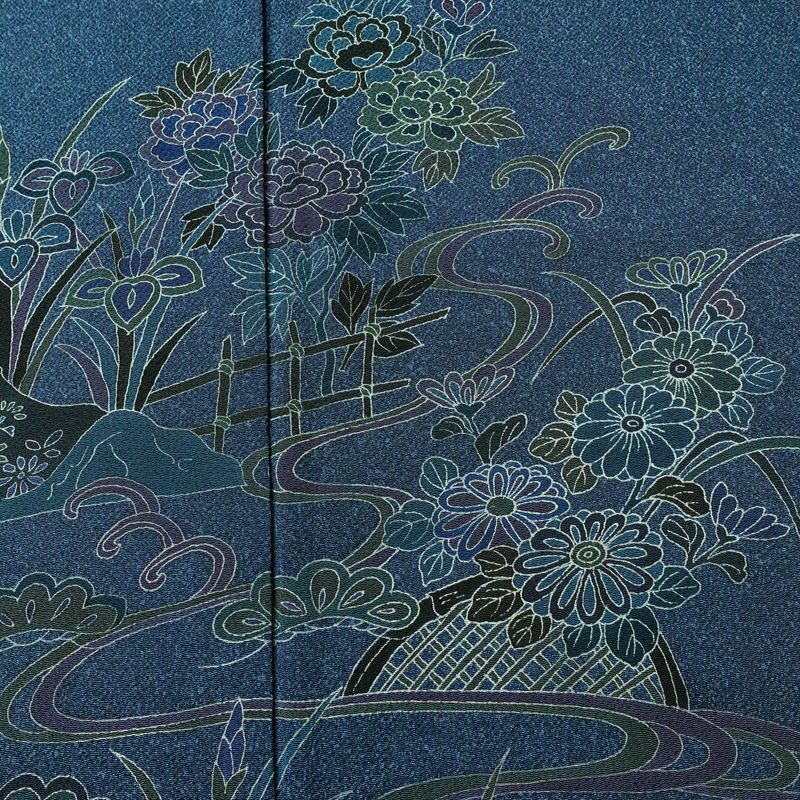 付け下げ 縮緬 一つ紋付き 正絹 古典柄 袷仕立て 身丈159cm 裄丈66cm リサイクル着物 着物 卒業式 パーティー フォーマル 青・紺_画像6