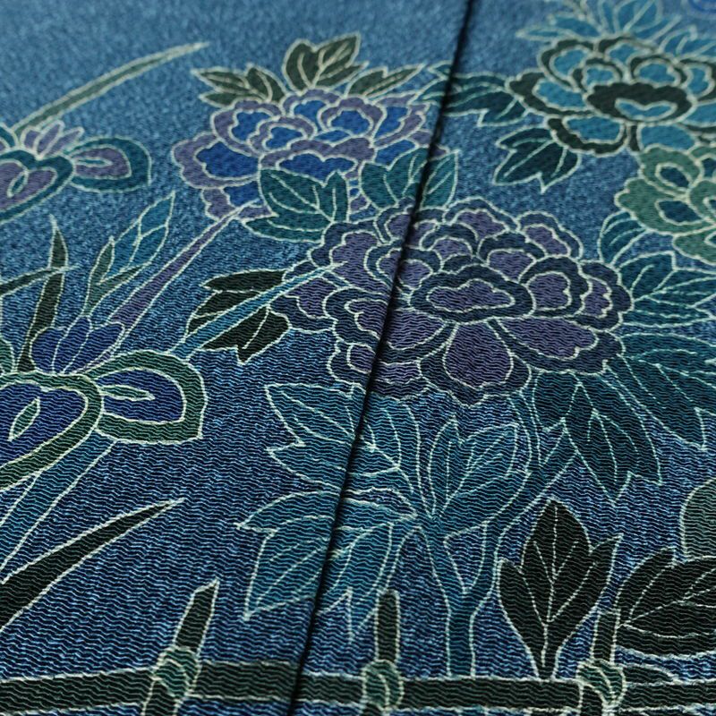 付け下げ 縮緬 一つ紋付き 正絹 古典柄 袷仕立て 身丈159cm 裄丈66cm リサイクル着物 着物 卒業式 パーティー フォーマル 青・紺_画像7