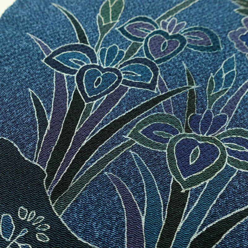 付け下げ 縮緬 一つ紋付き 正絹 古典柄 袷仕立て 身丈159cm 裄丈66cm リサイクル着物 着物 卒業式 パーティー フォーマル 青・紺_画像8