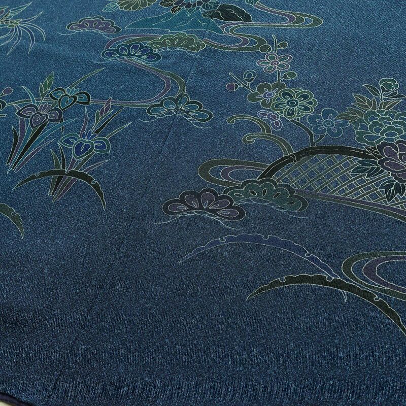付け下げ 縮緬 一つ紋付き 正絹 古典柄 袷仕立て 身丈159cm 裄丈66cm リサイクル着物 着物 卒業式 パーティー フォーマル 青・紺_画像12