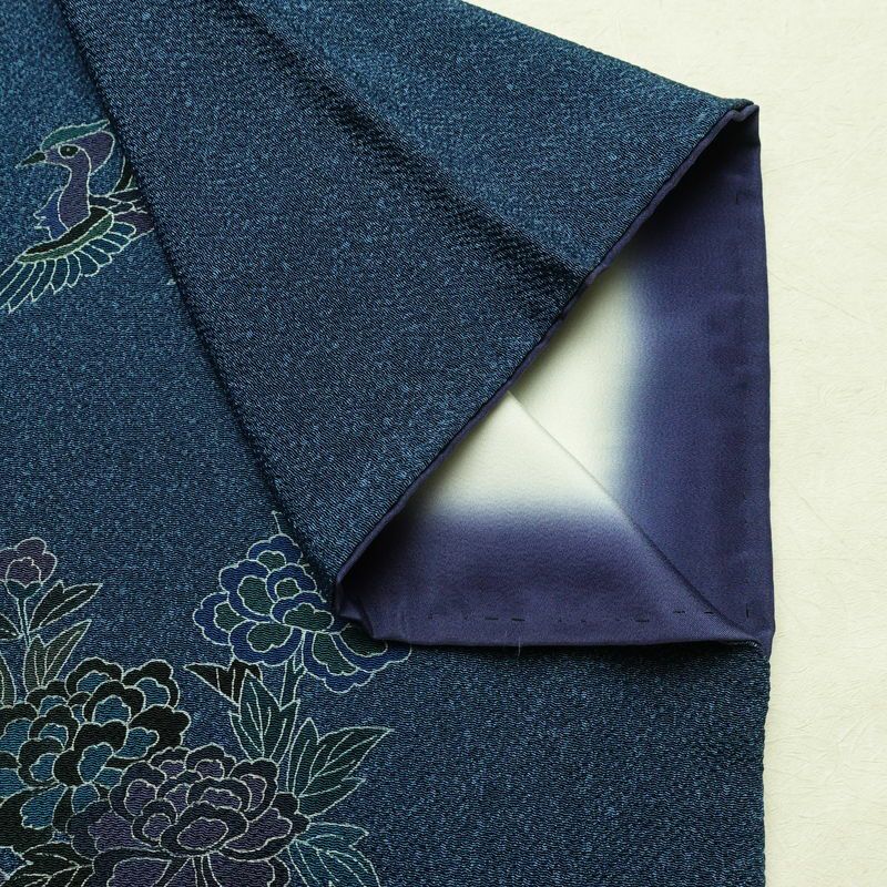 付け下げ 縮緬 一つ紋付き 正絹 古典柄 袷仕立て 身丈159cm 裄丈66cm リサイクル着物 着物 卒業式 パーティー フォーマル 青・紺_画像16