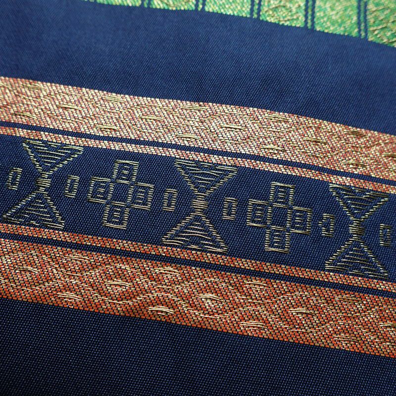 名古屋帯 六通柄 正絹 縞柄・線柄 名古屋仕立て なごや帯 リサイクル帯 帯 箔 青・紺_画像3