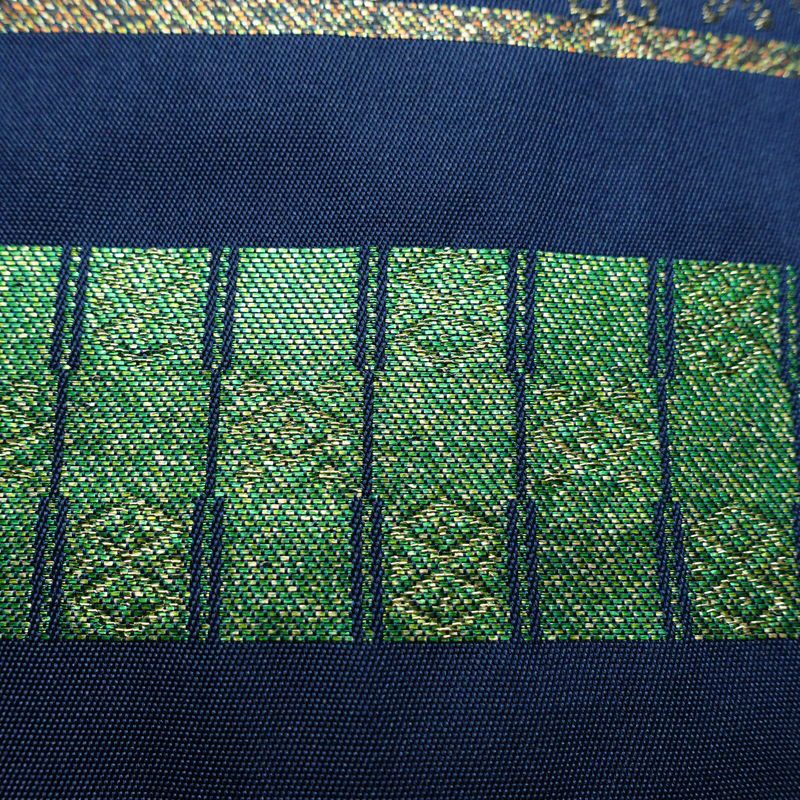 名古屋帯 六通柄 正絹 縞柄・線柄 名古屋仕立て なごや帯 リサイクル帯 帯 箔 青・紺_画像4