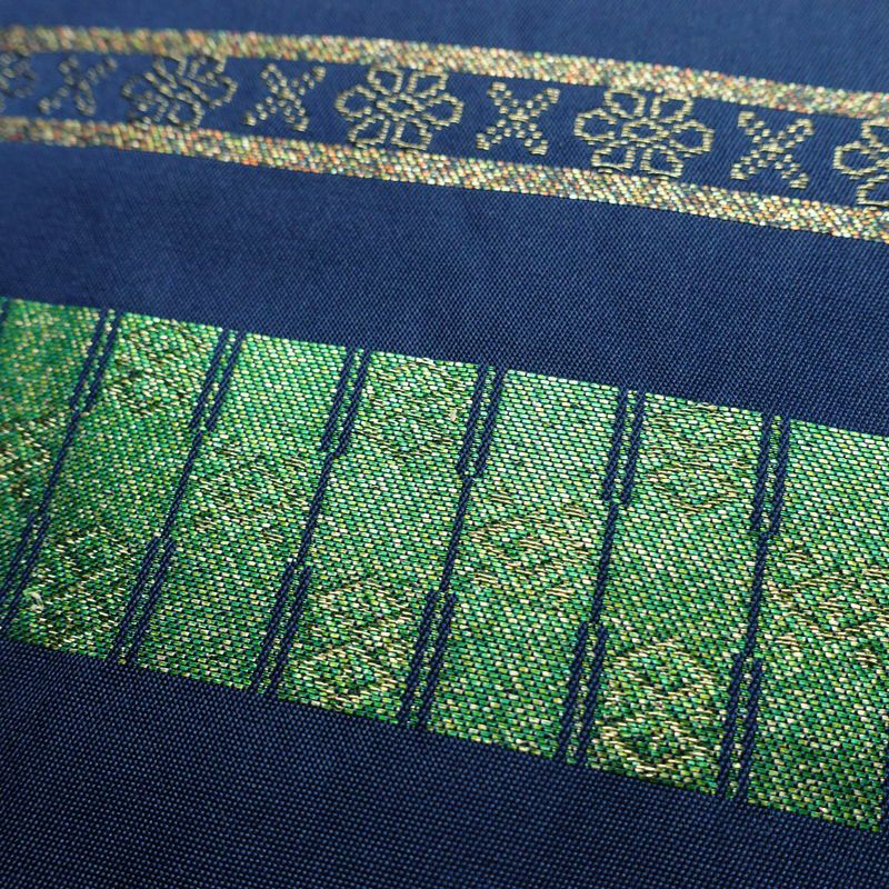 名古屋帯 六通柄 正絹 縞柄・線柄 名古屋仕立て なごや帯 リサイクル帯 帯 箔 青・紺_画像6