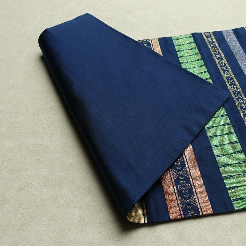 名古屋帯 六通柄 正絹 縞柄・線柄 名古屋仕立て なごや帯 リサイクル帯 帯 箔 青・紺_画像9