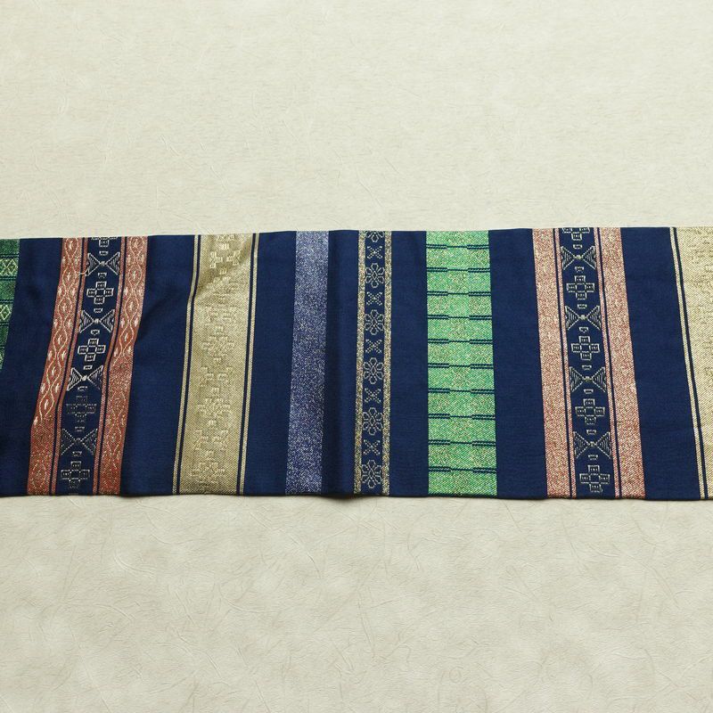 名古屋帯 六通柄 正絹 縞柄・線柄 名古屋仕立て なごや帯 リサイクル帯 帯 箔 青・紺_画像14