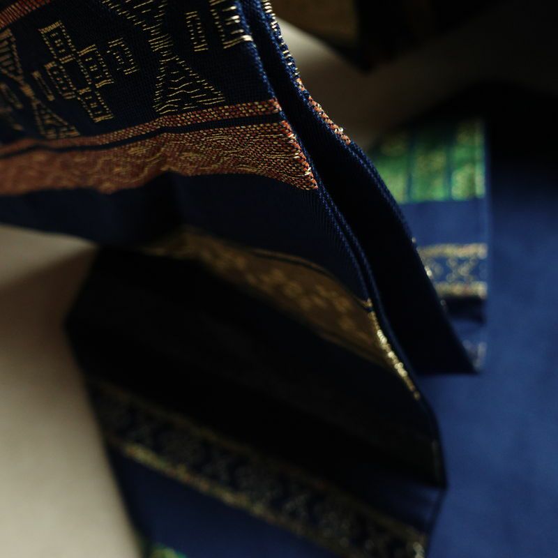 名古屋帯 六通柄 正絹 縞柄・線柄 名古屋仕立て なごや帯 リサイクル帯 帯 箔 青・紺_画像20