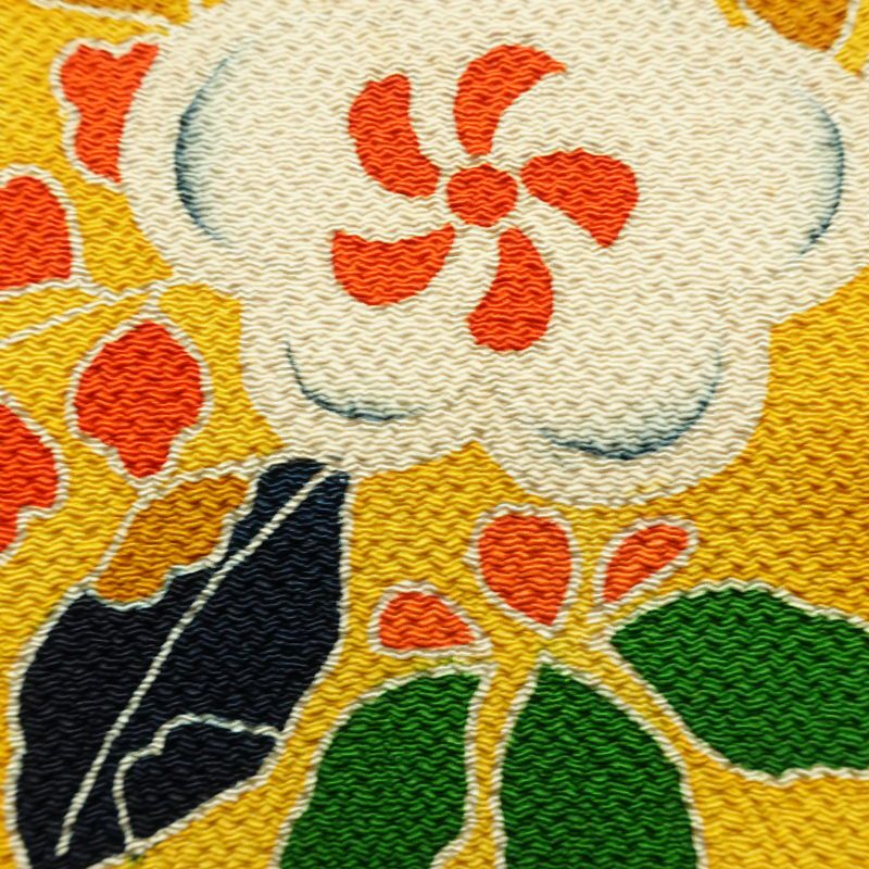 名古屋帯 太鼓柄 縮緬 正絹 花柄 名古屋仕立て なごや帯 リサイクル帯 帯 赤・朱_画像3
